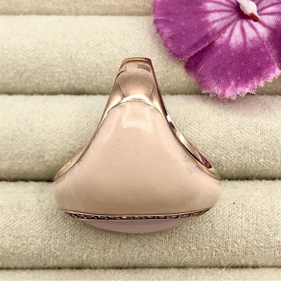 DBJ Dee Berkley Cocktail Right Hand Ring Chunky Pink Enamel Pave Halo Statement - Picture 6 of 16